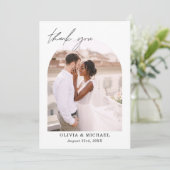 Elegantes Script Foto Hochzeit Dankeschön Karte (Stehend Vorderseite)