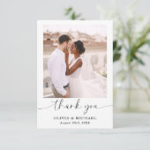 Elegantes Script Foto Hochzeit Dankeschön Karte (Stehend Vorderseite)