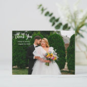 Elegantes Script Foto Hochzeit Dankeschön Karte (Stehend Vorderseite)
