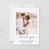 Elegantes Script Foto Hochzeit Dankeschön Karte (Vorderseite)