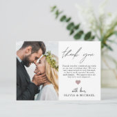 Elegantes Script Foto Hochzeit Dankeschön Karte (Stehend Vorderseite)