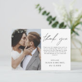 Elegantes Script Foto Hochzeit Dankeschön Karte (Stehend Vorderseite)