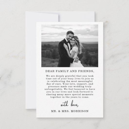Elegantes Script Foto Hochzeit Dankeschön Karte (Rückseite)
