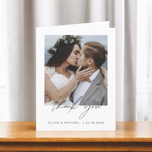Elegantes Script Foto Hochzeit Dankeschön Karte