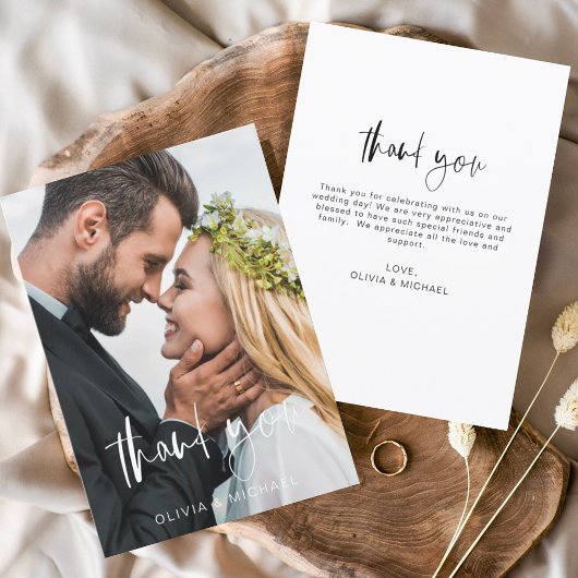 Elegantes Script Foto Hochzeit Dankeschön Karte