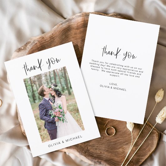 Elegantes Script Foto Hochzeit Dankeschön Karte