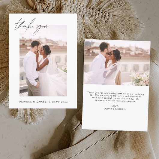 Elegantes Script Foto Hochzeit Dankeschön Karte