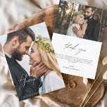 Elegantes Script Foto Hochzeit Dankeschön Karte<br><div class="desc">Mit diesem eleganten Script-Foto Wedding Dankeschön Card Ihre herzliche Dankbarkeit in zeitlosem Stil zum Ausdruck bringen. Mit raffinierter Kalligraphie, einem kompletten Foto-Layout und minimalistischen Designelementen ist diese Karte der perfekte Weg, um Ihren Gästen zu danken, während Sie einen angenehmen Augenblick von Ihrem großen Tag aus zeigen. Ideal für moderne, romantische...</div>