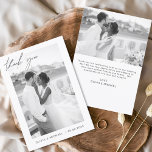 Elegantes Script Foto Hochzeit Dankeschön Karte<br><div class="desc">Mit diesem eleganten Script-Foto Wedding Dankeschön Card Ihre herzliche Dankbarkeit in zeitlosem Stil zum Ausdruck bringen. Mit raffinierter Kalligraphie, einem kompletten Foto-Layout und minimalistischen Designelementen ist diese Karte der perfekte Weg, um Ihren Gästen zu danken, während Sie einen angenehmen Augenblick von Ihrem großen Tag aus zeigen. Ideal für moderne, romantische...</div>
