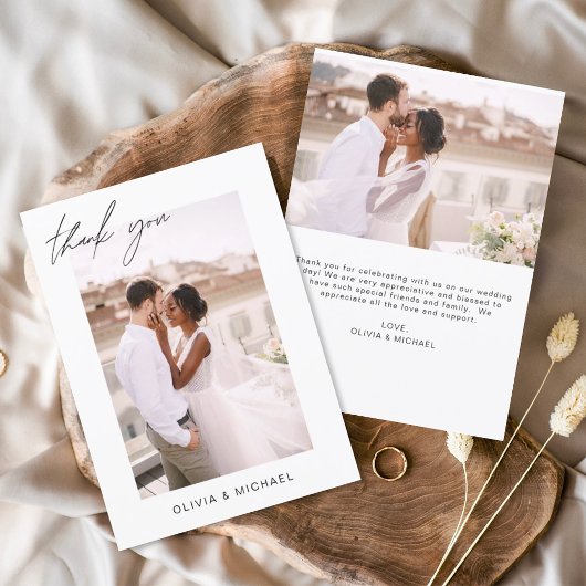 Elegantes Script Foto Hochzeit Dankeschön Karte
