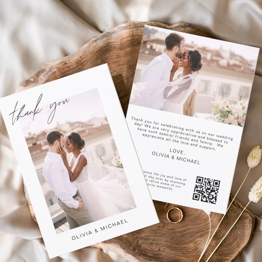 Elegantes Script Foto Hochzeit Dankeschön Karte