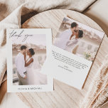 Elegantes Script Foto Hochzeit Dankeschön Karte<br><div class="desc">Mit diesem eleganten Script-Foto Wedding Dankeschön Card Ihre herzliche Dankbarkeit in zeitlosem Stil zum Ausdruck bringen. Mit raffinierter Kalligraphie, einem kompletten Foto-Layout und minimalistischen Designelementen ist diese Karte der perfekte Weg, um Ihren Gästen zu danken, während Sie einen angenehmen Augenblick von Ihrem großen Tag aus zeigen. Ideal für moderne, romantische...</div>