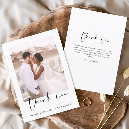 Elegantes Script Foto Hochzeit Dankeschön Karte