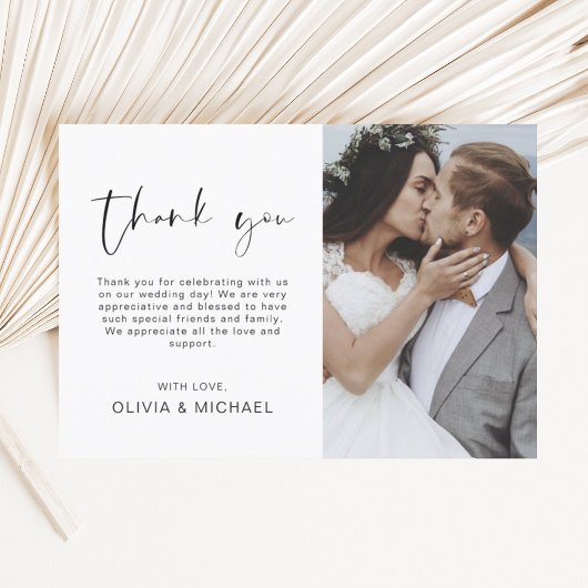 Elegantes Script Foto Hochzeit Dankeschön Karte