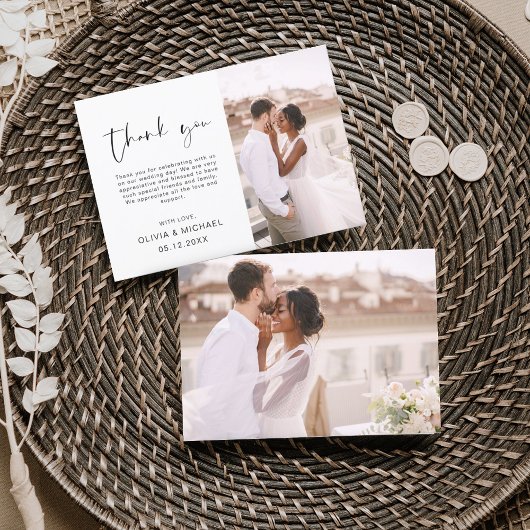 Elegantes Script Foto Hochzeit Dankeschön Karte