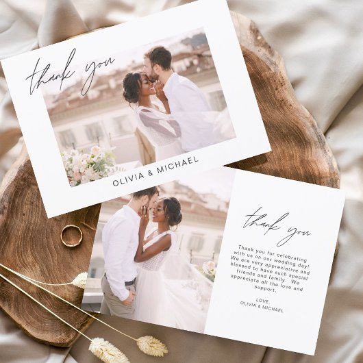 Elegantes Script Foto Hochzeit Dankeschön Karte