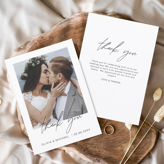 Elegantes Script Foto Hochzeit Dankeschön Karte