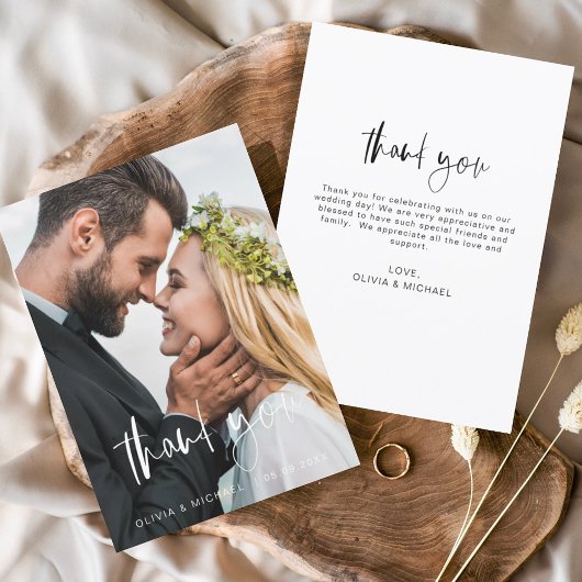 Elegantes Script Foto Hochzeit Dankeschön Karte