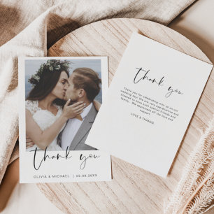 Elegantes Script Foto Hochzeit Dankeschön Karte