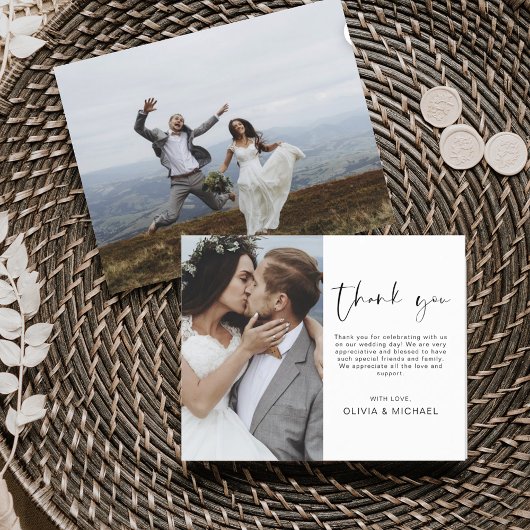 Elegantes Script Foto Hochzeit Dankeschön Karte