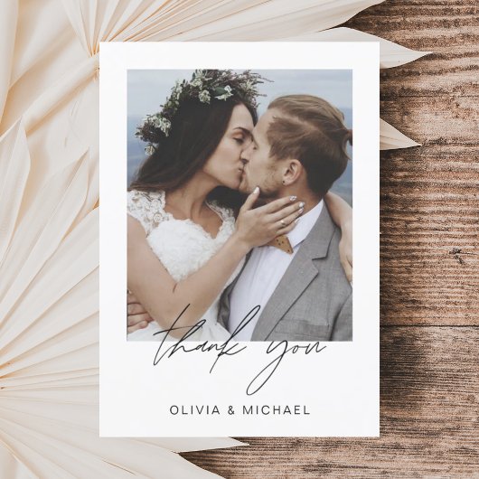 Elegantes Script Foto Hochzeit Dankeschön Karte