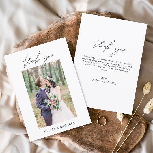 Elegantes Script Foto Hochzeit Dankeschön Karte