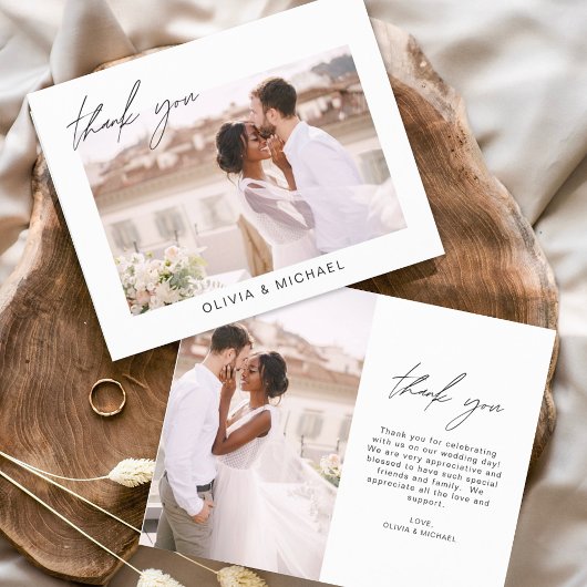 Elegantes Script Foto Hochzeit Dankeschön Karte