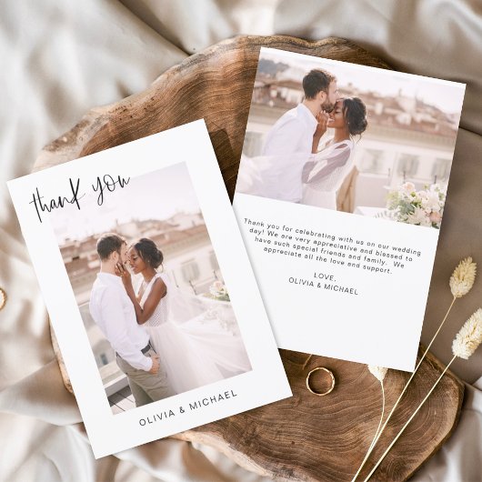 Elegantes Script Foto Hochzeit Dankeschön Karte