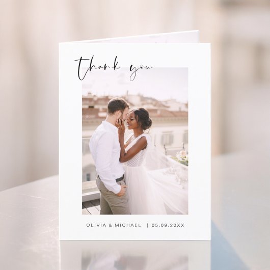 Elegantes Script Foto Hochzeit Dankeschön Karte