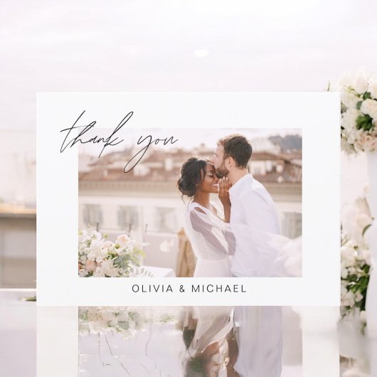 Elegantes Script Foto Hochzeit Dankeschön Karte