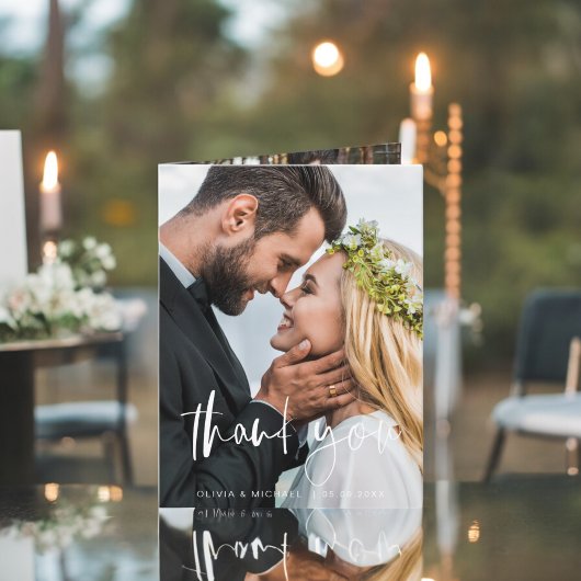 Elegantes Script Foto Hochzeit Dankeschön Karte