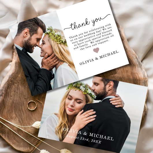 Elegantes Script Foto Hochzeit Dankeschön Karte