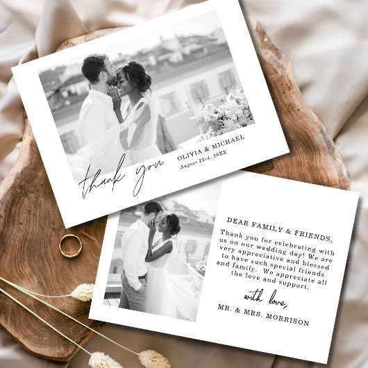 Elegantes Script Foto Hochzeit Dankeschön Karte