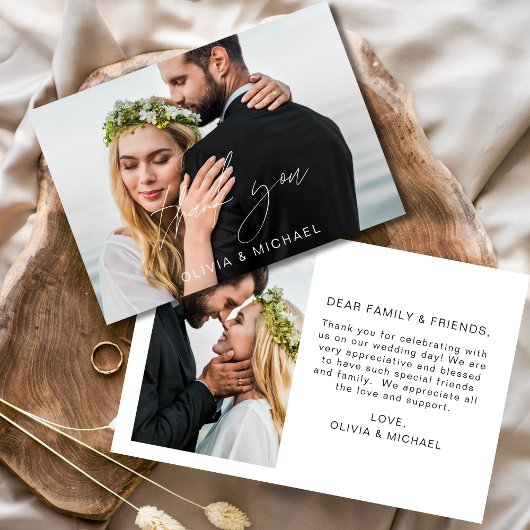 Elegantes Script Foto Hochzeit Dankeschön Karte