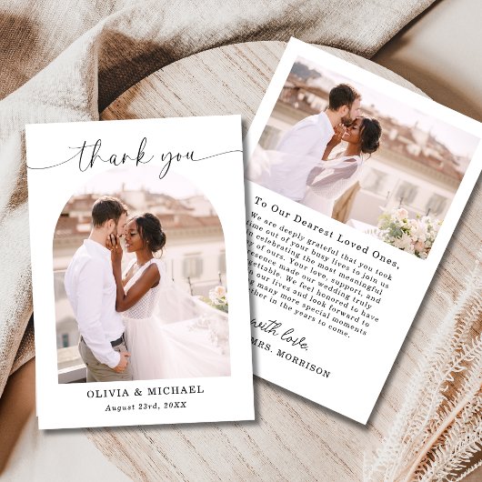 Elegantes Script Foto Hochzeit Dankeschön Karte