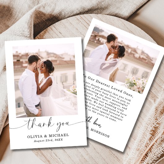 Elegantes Script Foto Hochzeit Dankeschön Karte