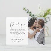 Elegantes Script Foto Hochzeit Dankeschön Karte (Stehend Vorderseite)