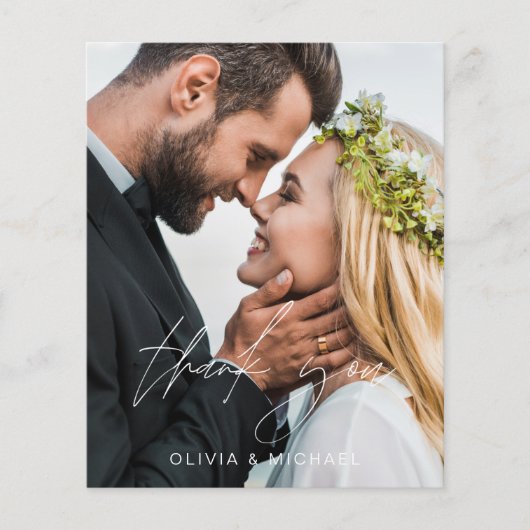 Elegantes Script Foto Hochzeit Dankeschön Karte (Vorderseite)
