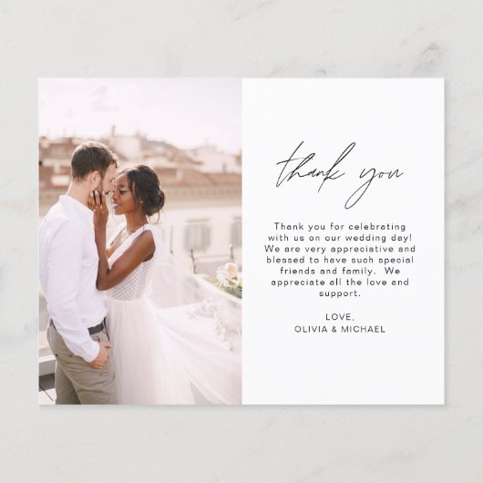 Elegantes Script Foto Hochzeit Dankeschön Karte (Hinten)