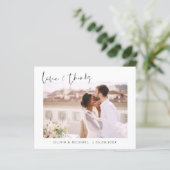Elegantes Script Foto Hochzeit Dankeschön Karte (Stehend Vorderseite)