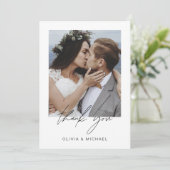 Elegantes Script Foto Hochzeit Dankeschön Karte (Stehend Vorderseite)