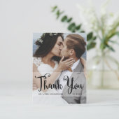 Elegantes Script Foto Hochzeit Dankeschön Karte (Stehend Vorderseite)