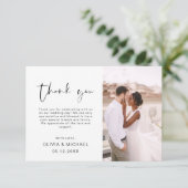 Elegantes Script Foto Hochzeit Dankeschön Karte (Stehend Vorderseite)