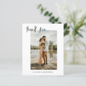 Elegantes Script Foto Hochzeit Dankeschön Karte (Stehend Vorderseite)