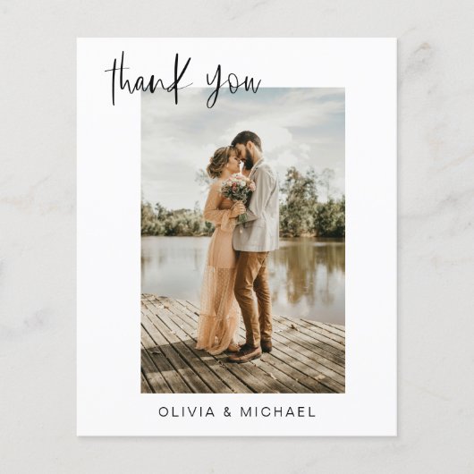 Elegantes Script Foto Hochzeit Dankeschön Karte (Vorderseite)