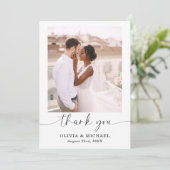 Elegantes Script Foto Hochzeit Dankeschön Karte (Stehend Vorderseite)