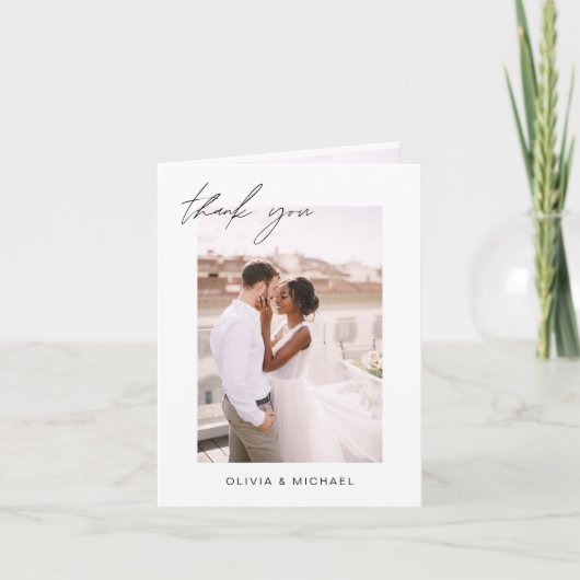 Elegantes Script Foto Hochzeit Dankeschön Karte (Vorderseite)