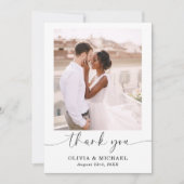 Elegantes Script Foto Hochzeit Dankeschön Karte (Vorderseite)
