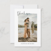 Elegantes Script Foto Hochzeit Dankeschön Karte (Vorderseite)
