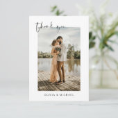 Elegantes Script Foto Hochzeit Dankeschön Karte (Stehend Vorderseite)